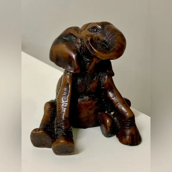 Vintage Mid Century Antique Sitting Playful Baby Elephant Figurine Statue